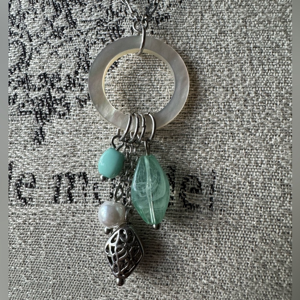 NWT Lia Sophia Silver Turquoise Mother of Pearl Pendant Necklace